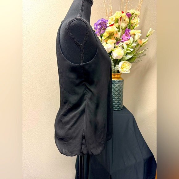 21 Smocked Black Top beading & decorative neckline trim, elastic at waist Size M - Picture 2 of 9